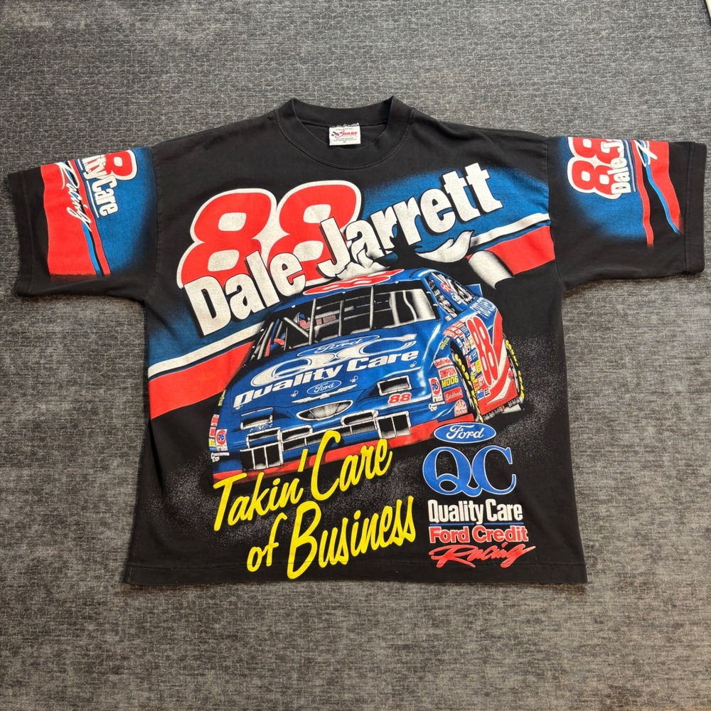 Vintage Dale Jarrett Graphic Tee Mens XL Racing T-Shirt Chase AOP USA NASCAR Y2K